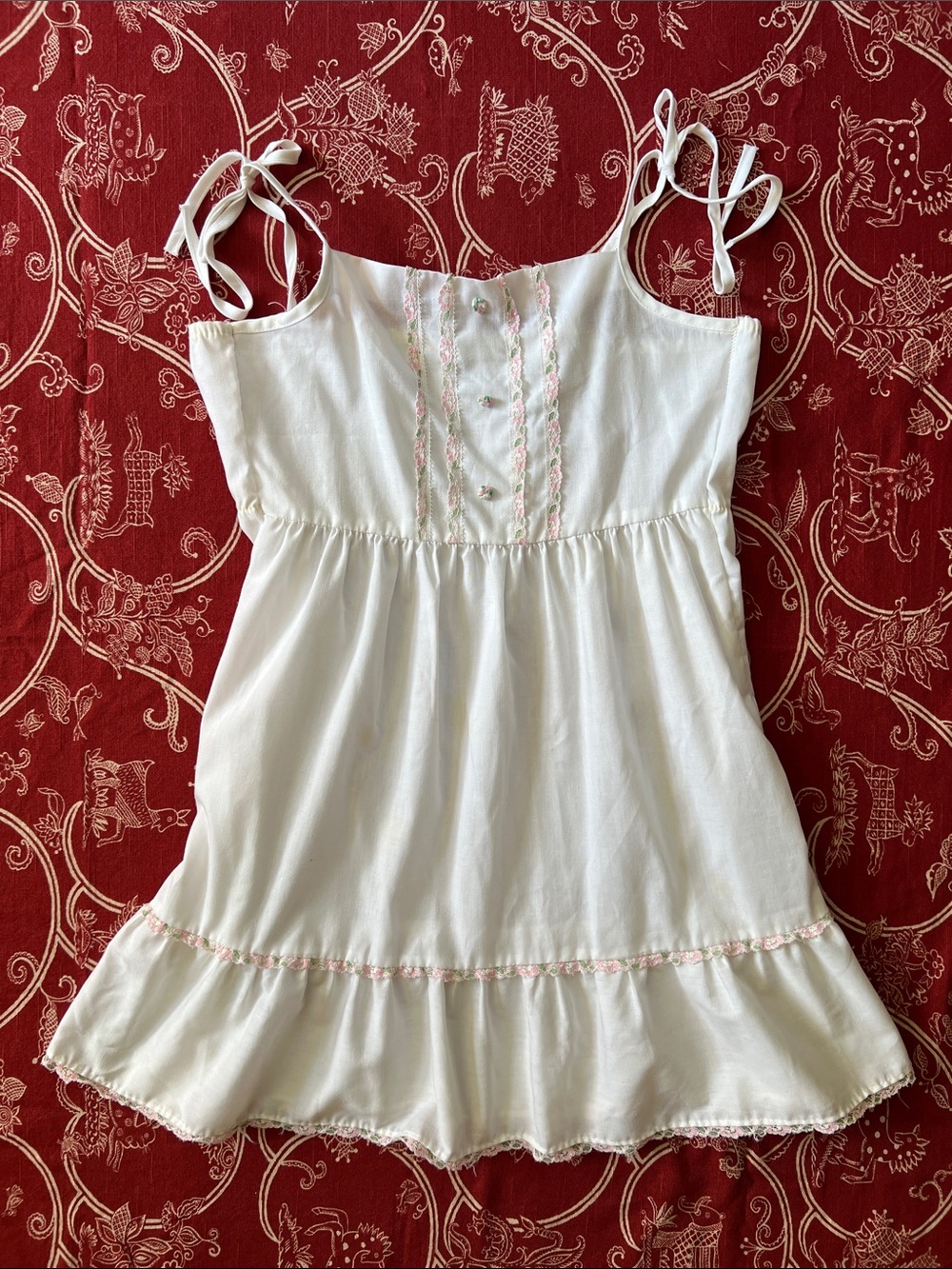 Vintage kids Cotton beach Dress with Pink and light green lace details